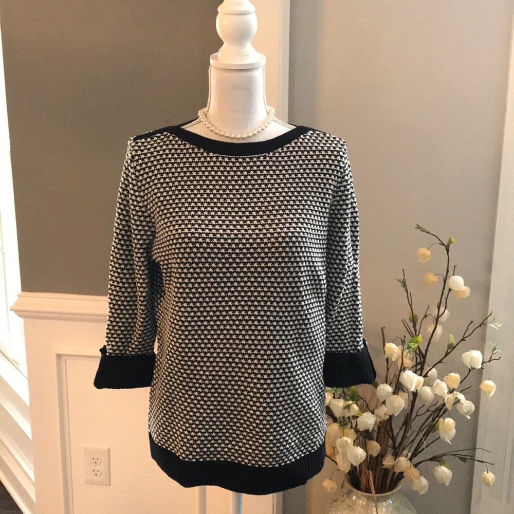 ⚜️ K. Scott Black & White 3/4 Sleeve Sweater SizeM